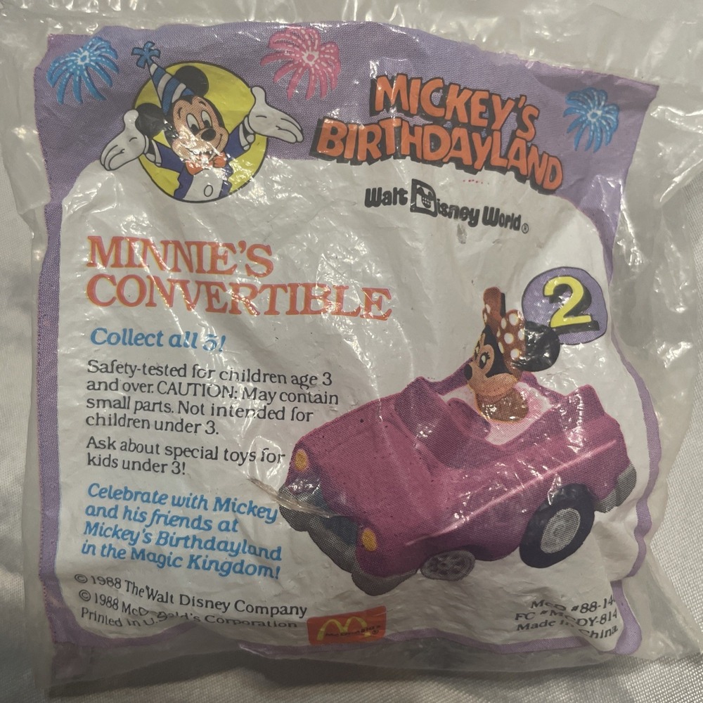 1988 Disney Mickey's Birthday Land Minnie's Convertible Happy Meal You NIP